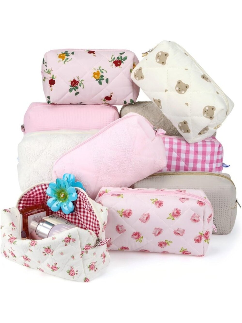 10 Pcs Cotton Quilted Makeup Bags - Perfect Bridesmaid Gifts & Christmas